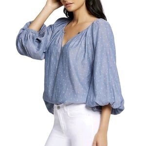 Current Elliott Seaside Swiss Dot Chambray Top, Size L